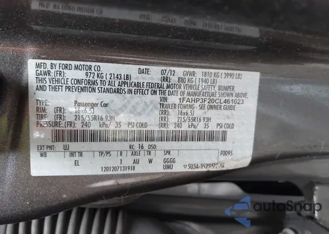 2012 Ford Focus Se из США, поврежденный, VIN 1FAHP3F20CL461023